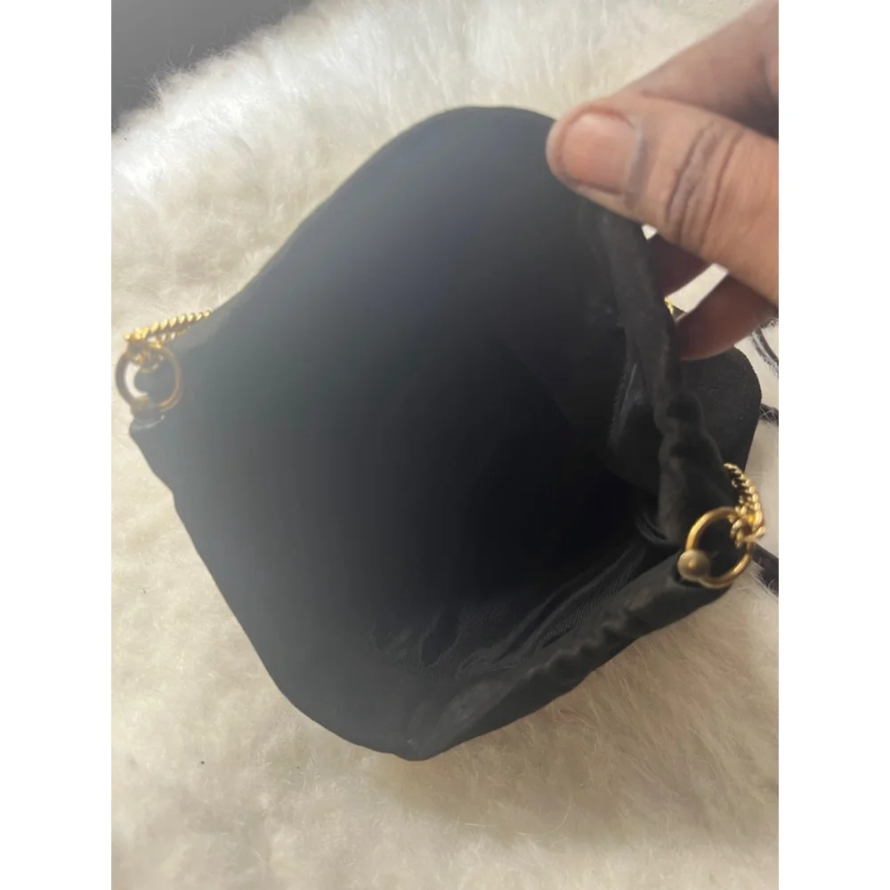 Vintage Ande 1960’s Black Suede Evening Bag Gold Double/Single Chain